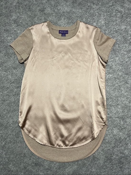 Ralph Lauren Purple Label Tops - Ralph Lauren Purple Label Taupe Silk-Front Short Sleeve Tee